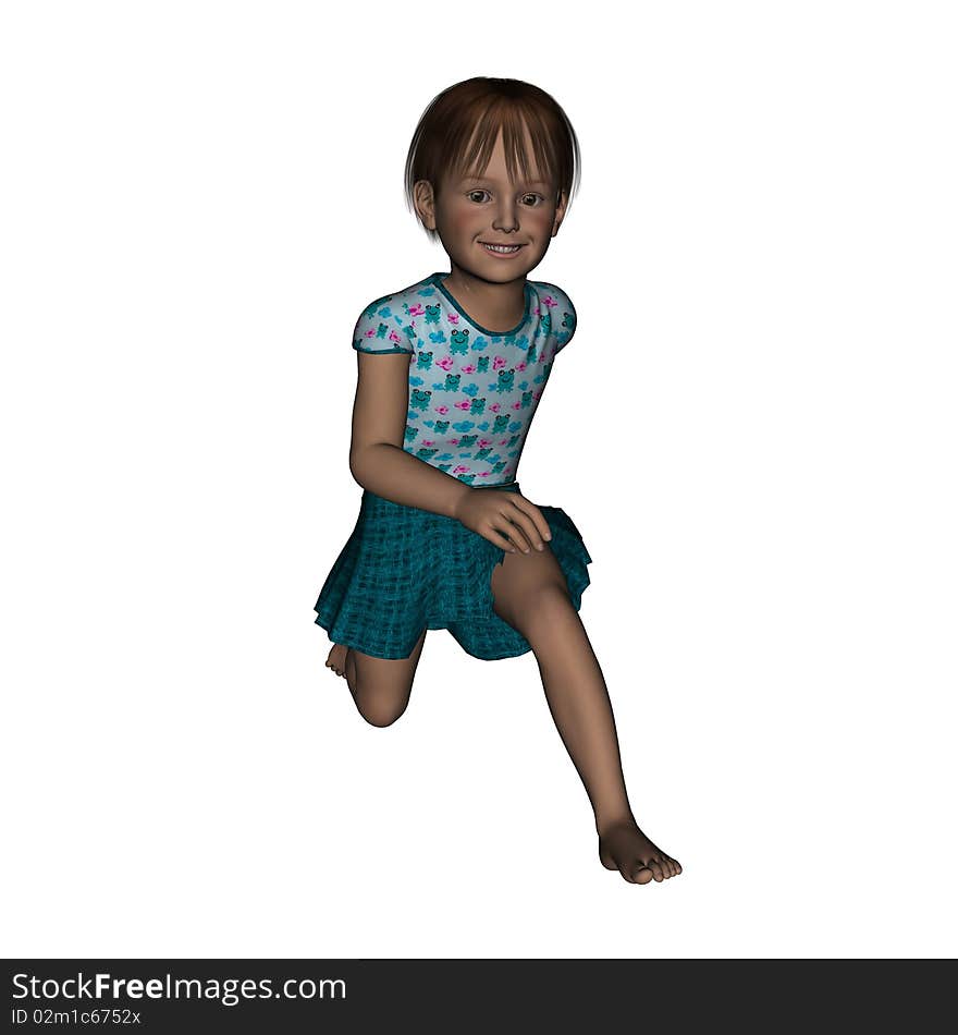 3D Render Running Young Girl