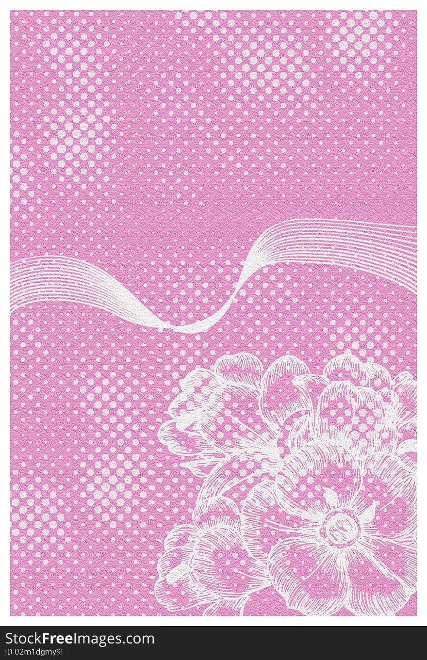 A beautiful invitation card in pink  and white with flowers and abstract  background