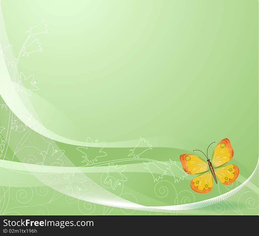 Abstract green background butterfly, vector image