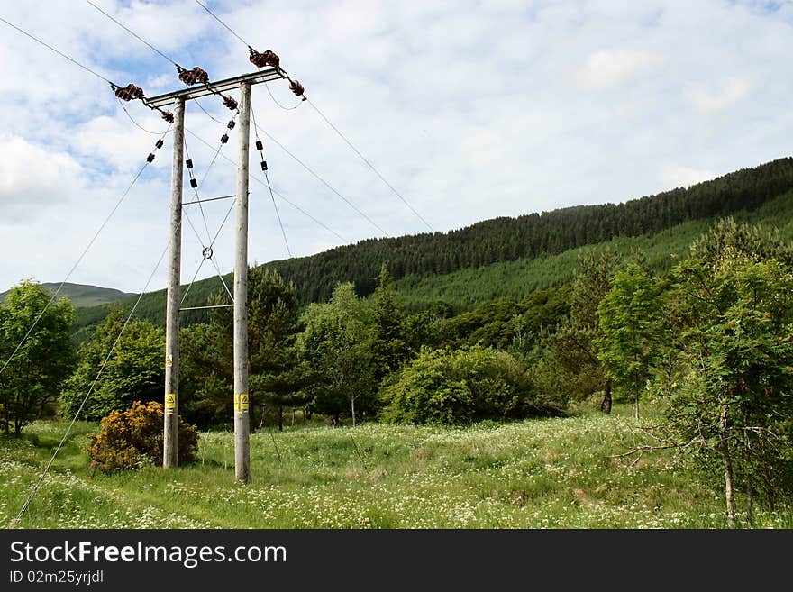 Powerlines providing electricity to rural land. Powerlines providing electricity to rural land