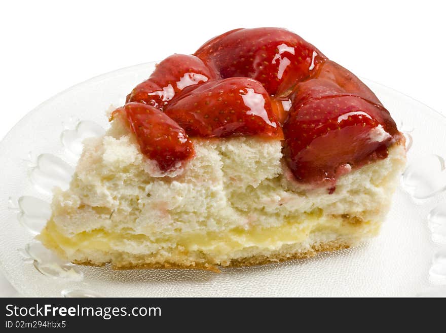 Slice of delicious strawberry cheese cake closeup