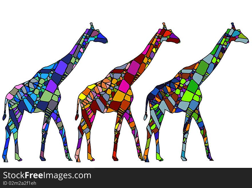 Giraffes of various elements in the style mosaic on a white background. Giraffes of various elements in the style mosaic on a white background