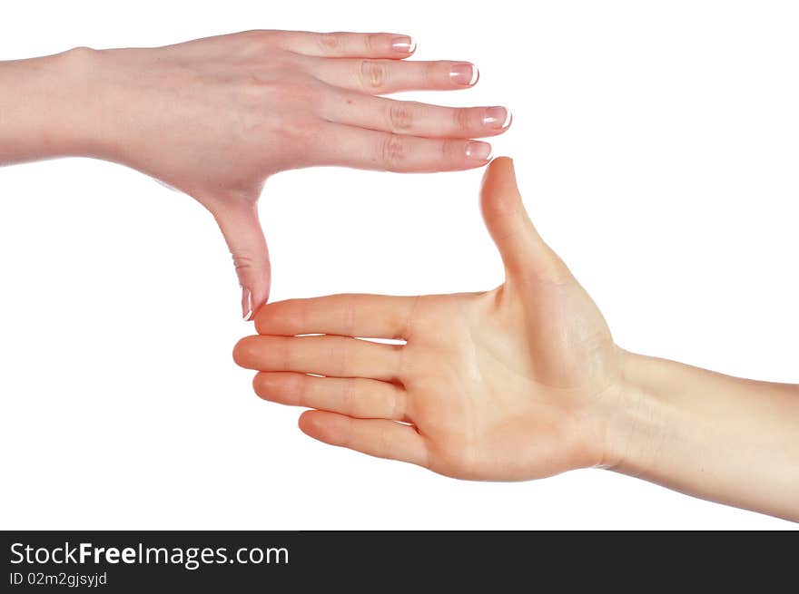 Various signs hands and palms isolated on white background