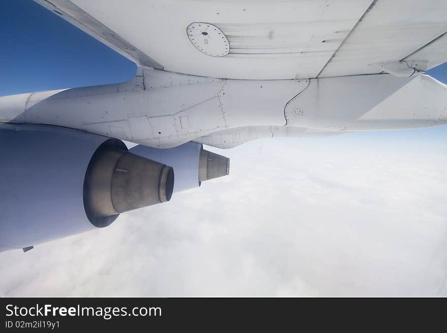 Shot of a Boeing wing at cruising