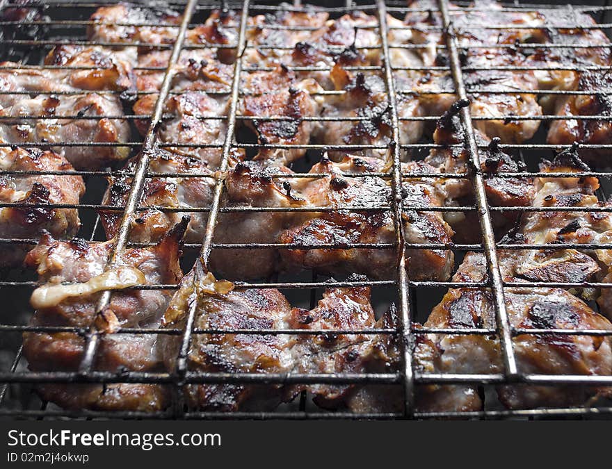 Meat of beef with onions is prepared on open fire. Meat of beef with onions is prepared on open fire