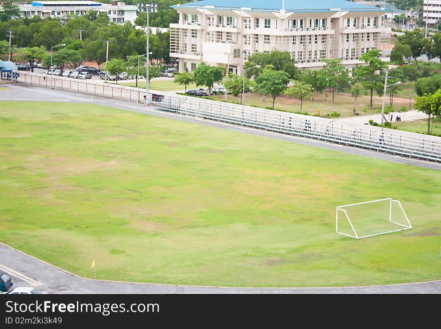 Stadium football in the university,green grass stadium football.