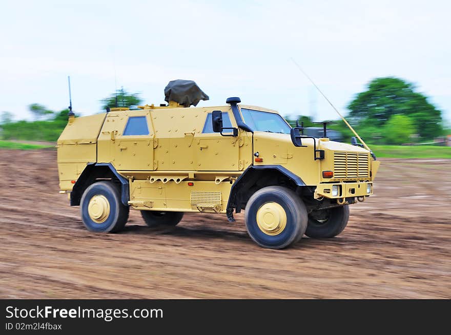 German armored military infantry mobility vehicle protecting crew against land mines, rifle fire and artillery fragments. German armored military infantry mobility vehicle protecting crew against land mines, rifle fire and artillery fragments