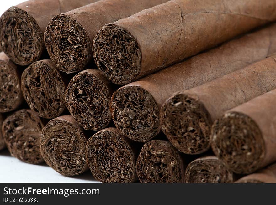 Closeup  cigars isolated on a white background