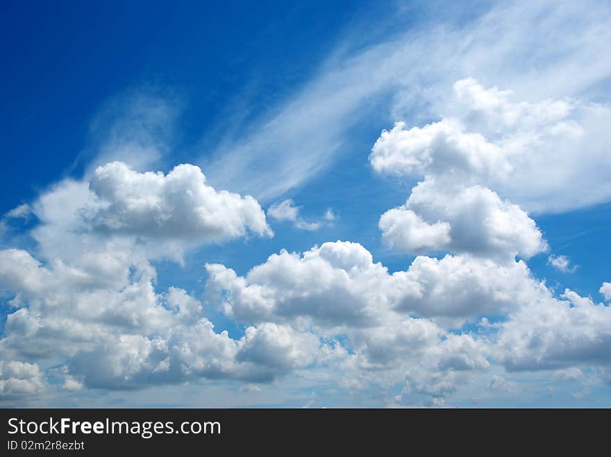 Blue sky and big clouds. Composition of nature.