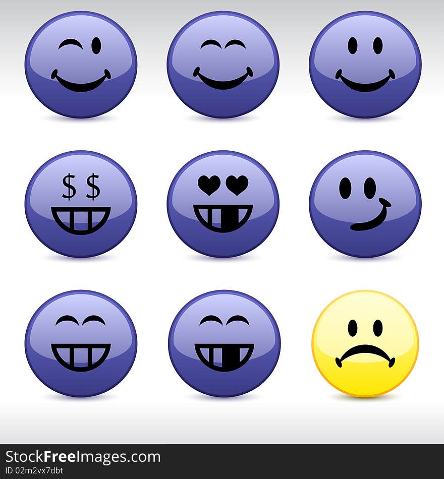 Smiley set of round glossy icons. Smiley set of round glossy icons.