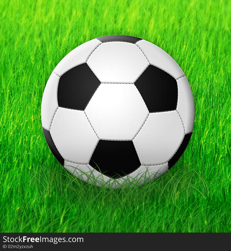 Football icon, a ball over a grass background. Football icon, a ball over a grass background