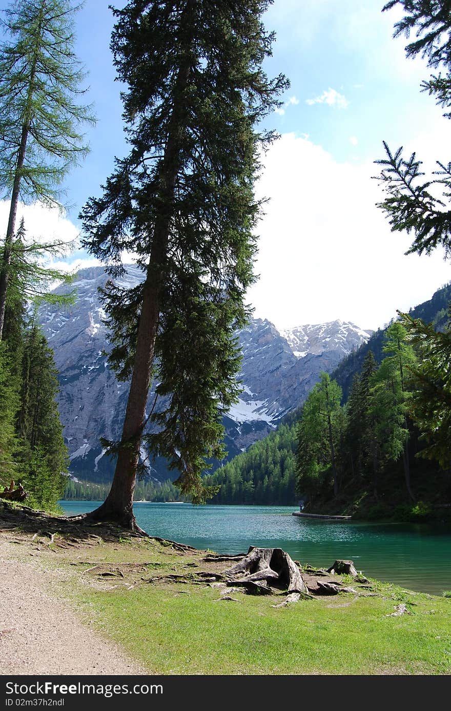 Landscape of Braies Lake - Northern Italy