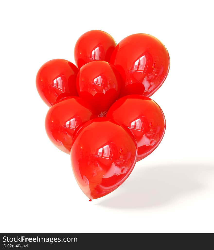 Shiny red balloons on white background isolated