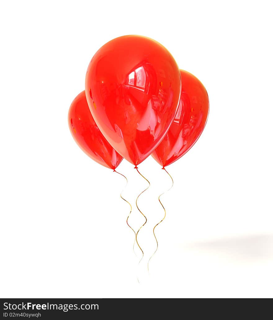 Shiny red balloons on white background isolated