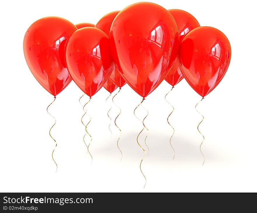 Shiny red balloons on white background isolated