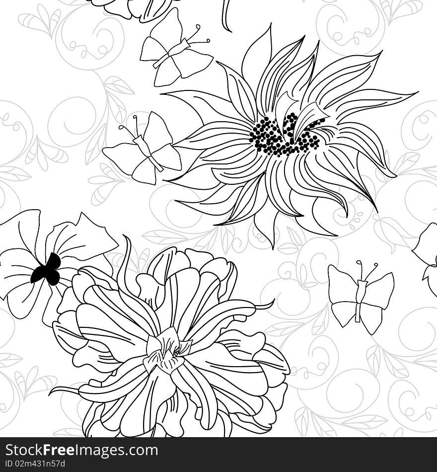 Seamless wallpaper with flowers. Universal template for greeting card, web page, background