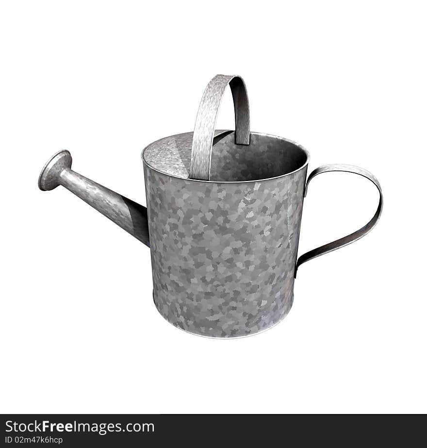 Metal watering can on the white background