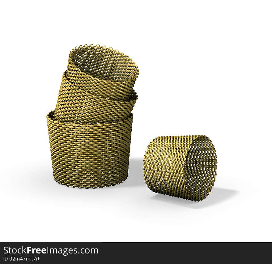 Wood woven baskets on the white background