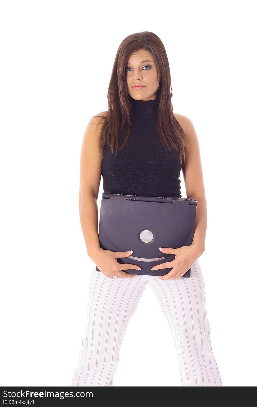 Shot of a gorgeous model holding a laptop