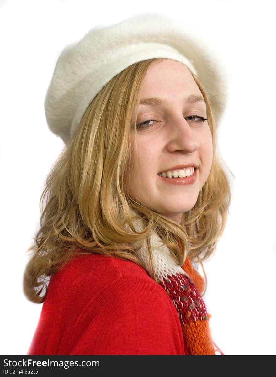 Young woman in white beret