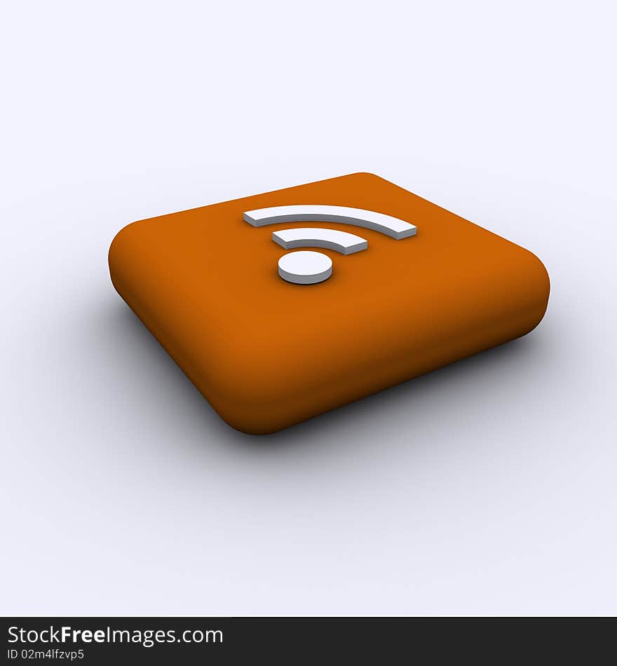 Feed or Rss icon, used in internet transmision and association with open web syndication formats such as RSS and Atom. 3D with reflect. white background