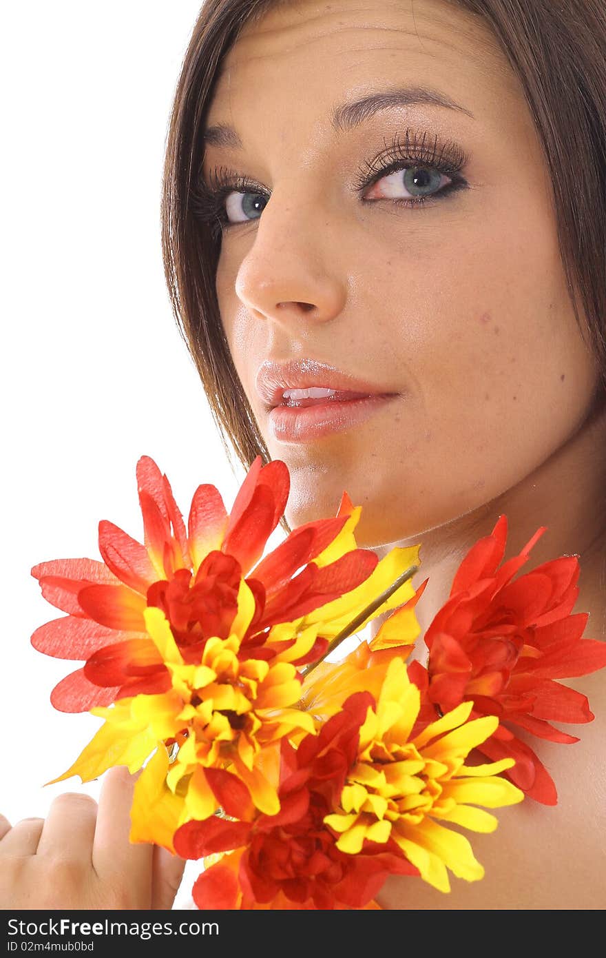 Beautiful latino woman holding flowers