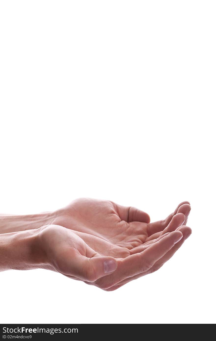 Man Hands on white background, isolated.