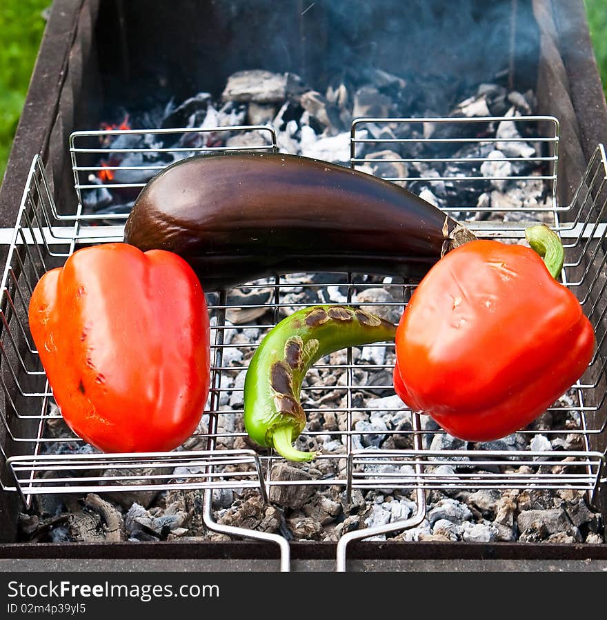 Baked vegetables on a grill