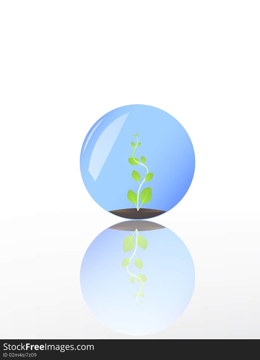 Illustration of sphere with a green plant inside. Ecology friendly style