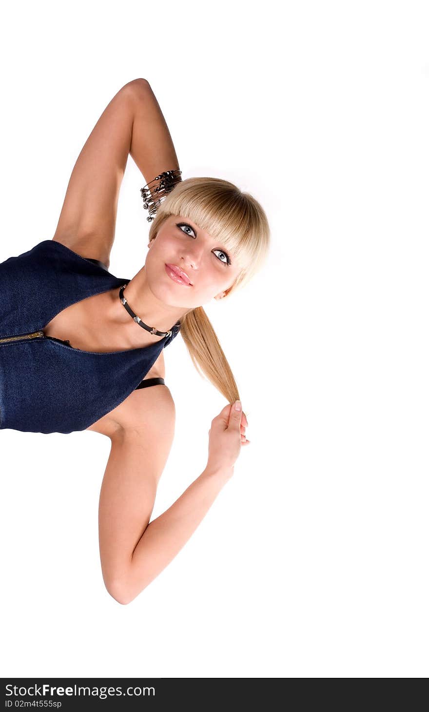 Sweet blonde on a white background in studio. Sweet blonde on a white background in studio