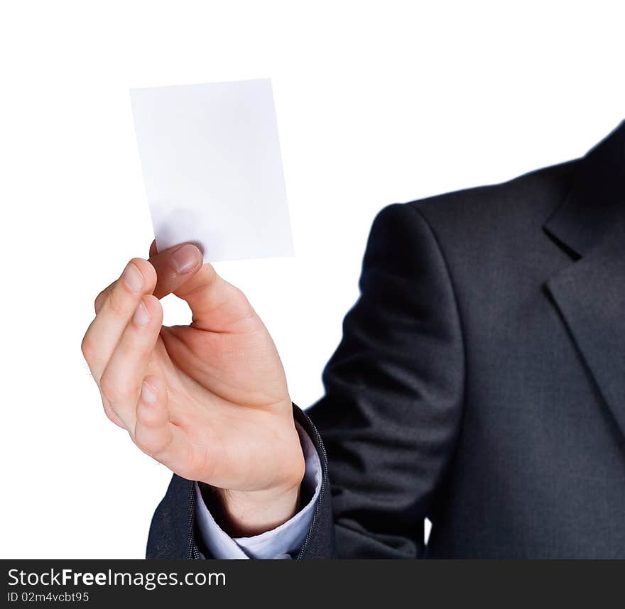 A human hand with blank card. A human hand with blank card