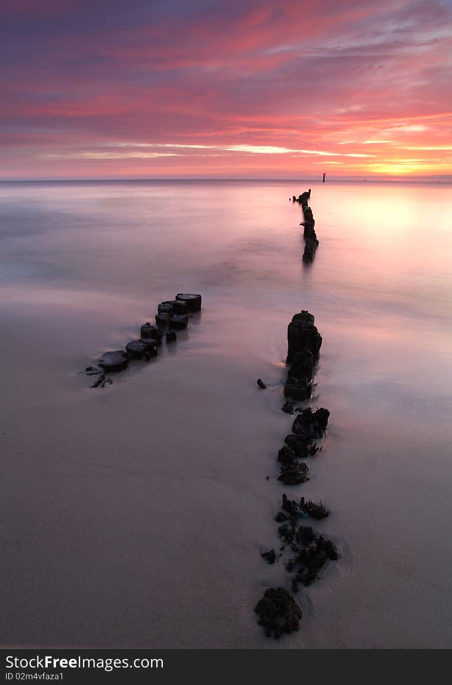 Beautiful sunrise at baltic beach in Poland - Hel - Wladyslawowo