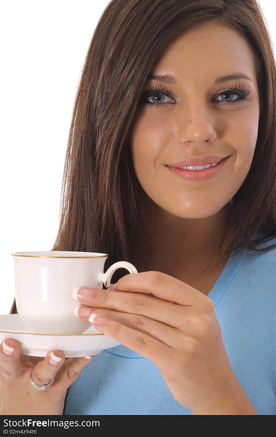 Beautiful brunette coffee break