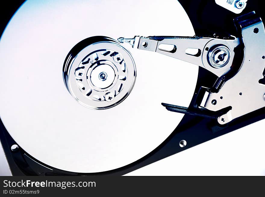 Computer hard disk on a white background. The disc is assembled.