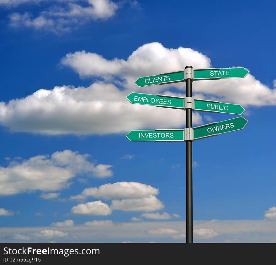 Road sign against the blue sky. Concept.