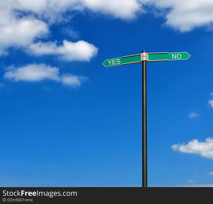 Road sign against the blue sky. Concept.