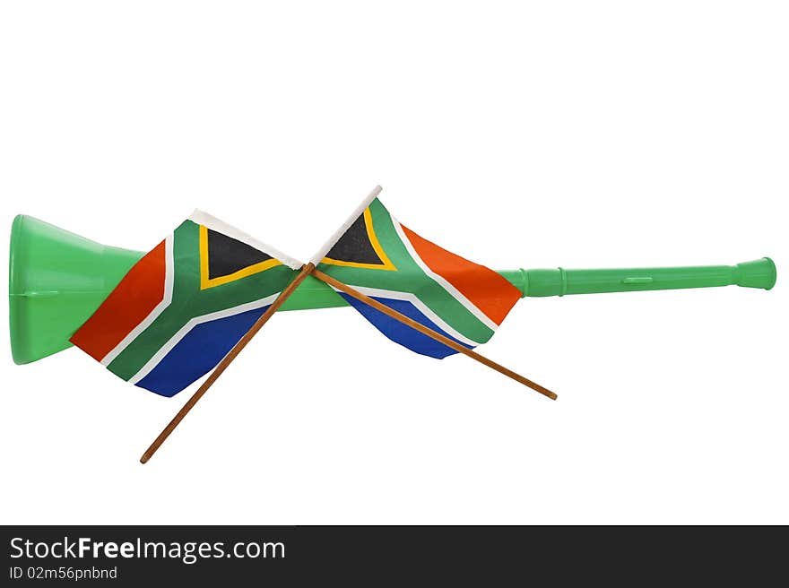 Vuvuzela selection isolated on white, the main noise maker at the South African Football World Cup 2010.