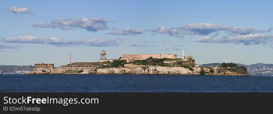 A high resolution panorama of Alcatraz island in San Francisco Bay. Now a National Recreation Area in California it was a prison from 1861 to 1963. A high resolution panorama of Alcatraz island in San Francisco Bay. Now a National Recreation Area in California it was a prison from 1861 to 1963.