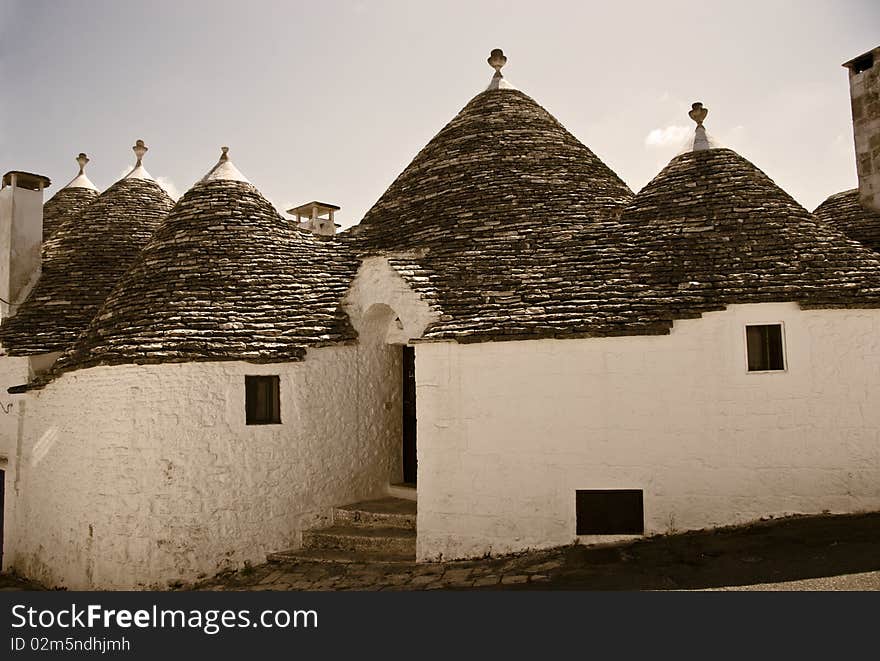 Stone roofs of traditional houses from South Italy (Alberobello, a UNESCO world heritage site)