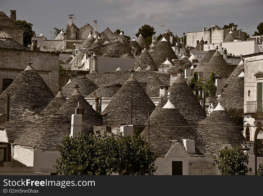 Stone roofs of traditional houses from South Italy (Alberobello, a UNESCO world heritage site)