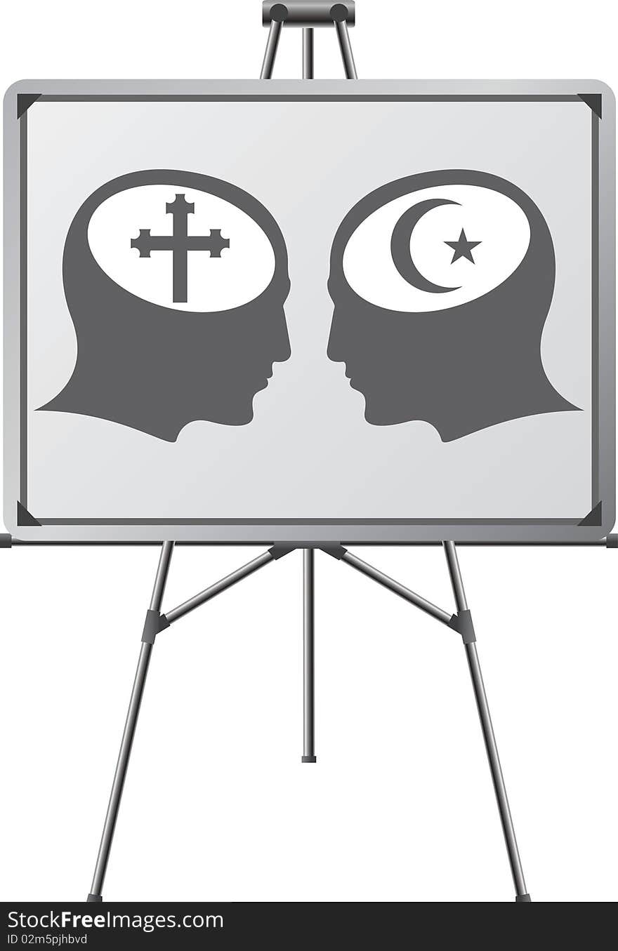 Brains of religious fanatics in easel.  illustration