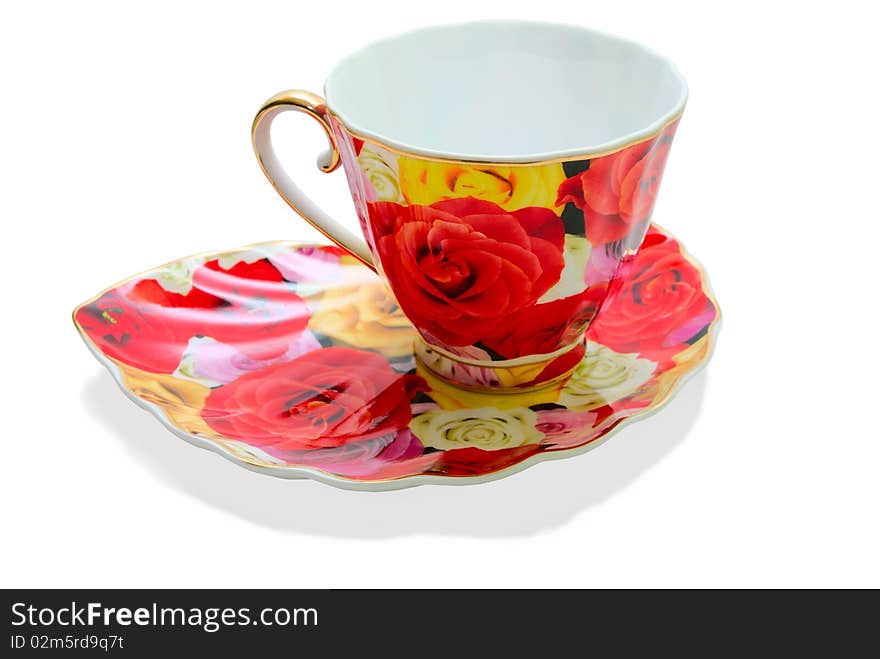 Tea cup on a saucer on a white background