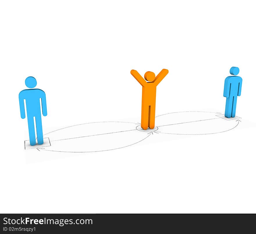 Tridimensional blue human network in white background