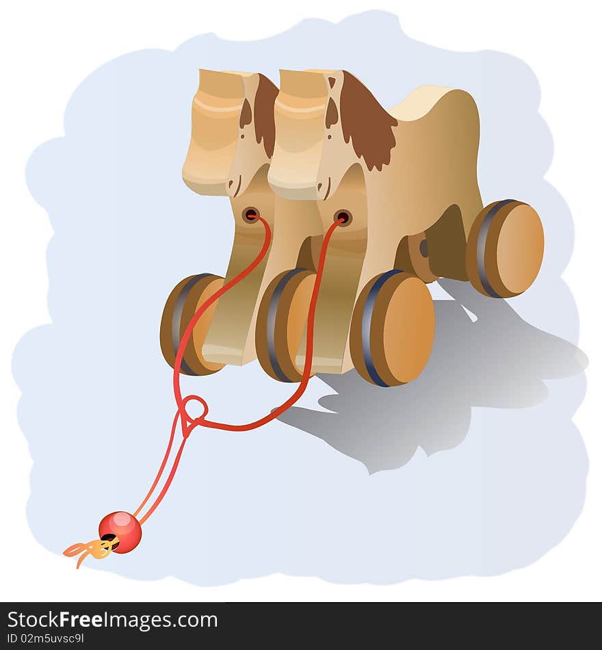 The drawn vector wooden horse. A toy for the child