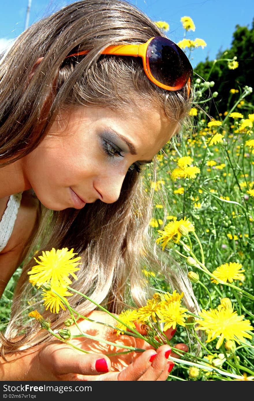 A beautiful girl and flowers