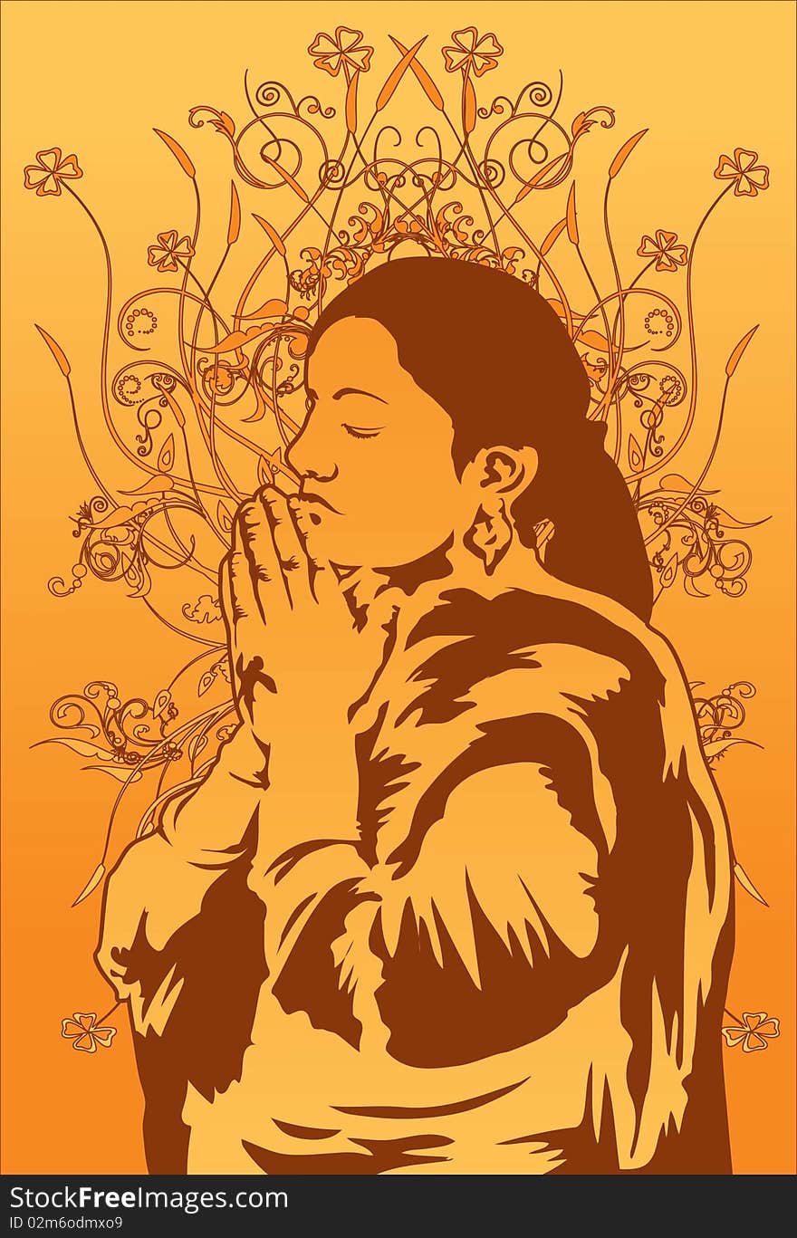 Image of a religious lady who is praying for the god above. Image of a religious lady who is praying for the god above.