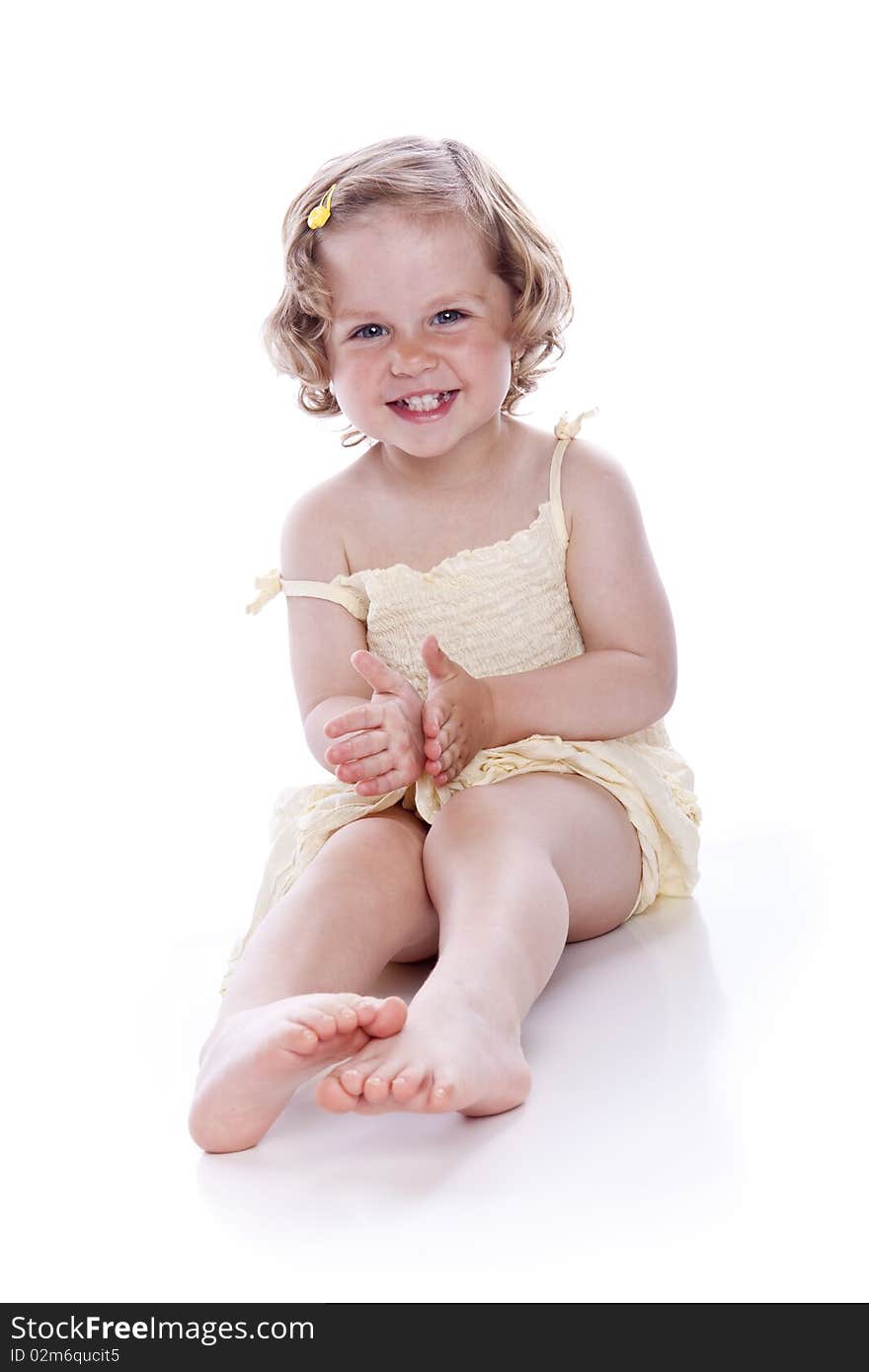 Bright picture of baby girl on white background