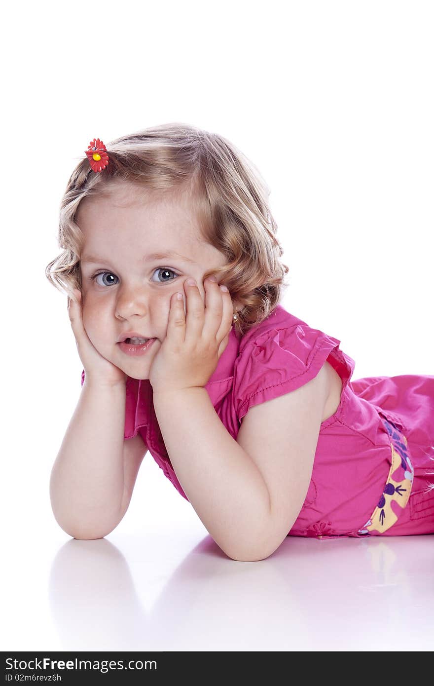 Bright picture of baby girl on white background