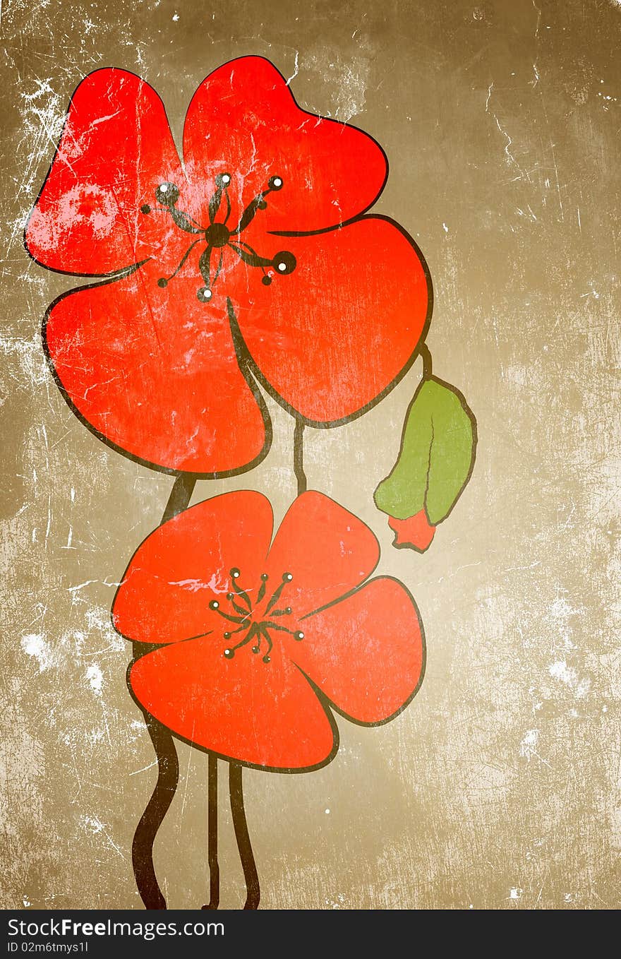 Poppies on the old grunge texture