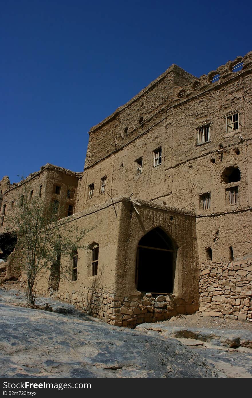 Ruins of old mudflat buildings in the city Biladt Sait in Oman